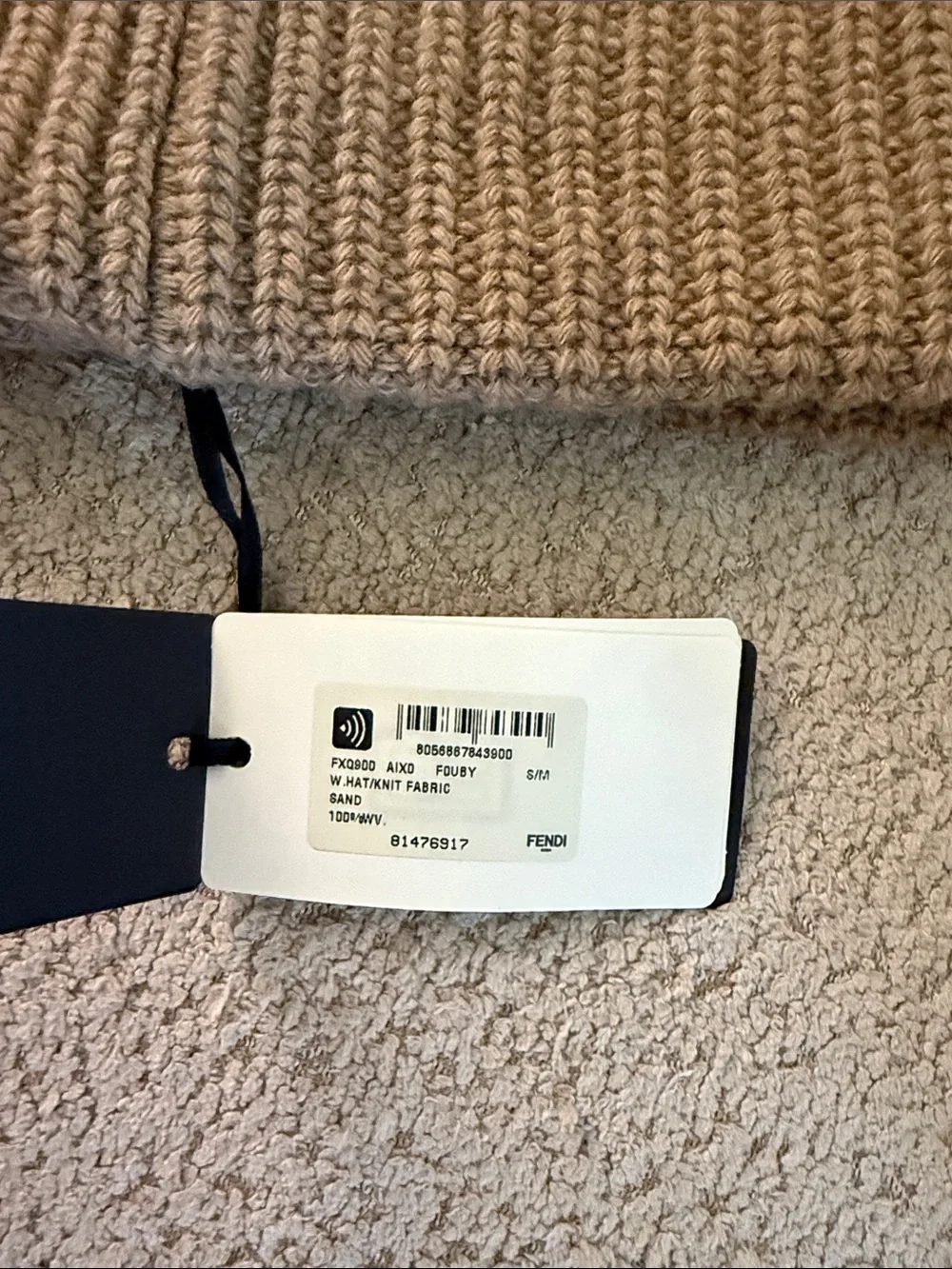 Fendi Tan Ribbed Knit Beanie with Red Lettering - Picture 3 of 4